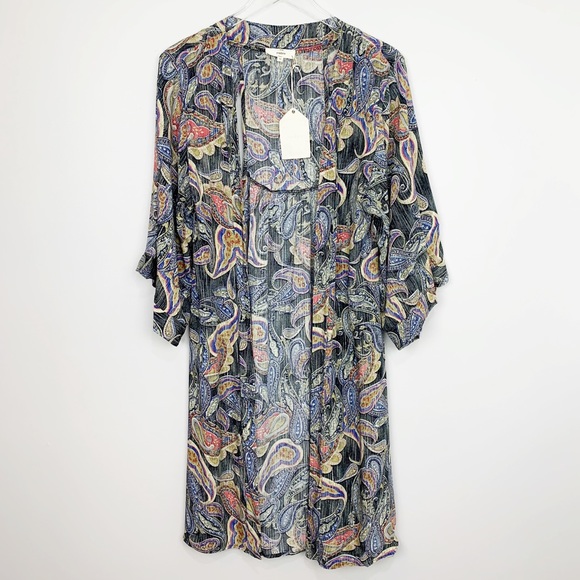 Flip Side Paisley Print Kimono Duster Entro S M L - Picture 6 of 8